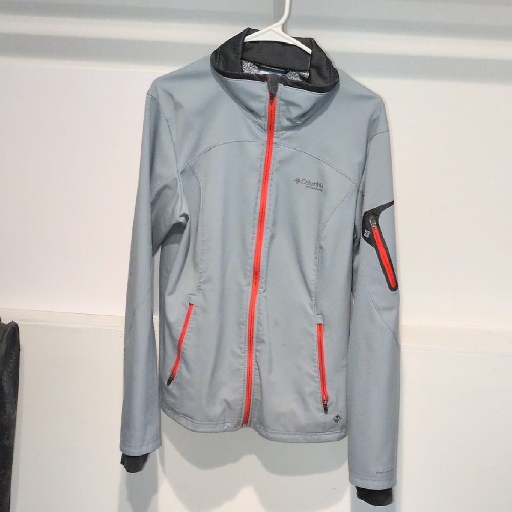 Columbia Light Gray Jacket with Red Zippers